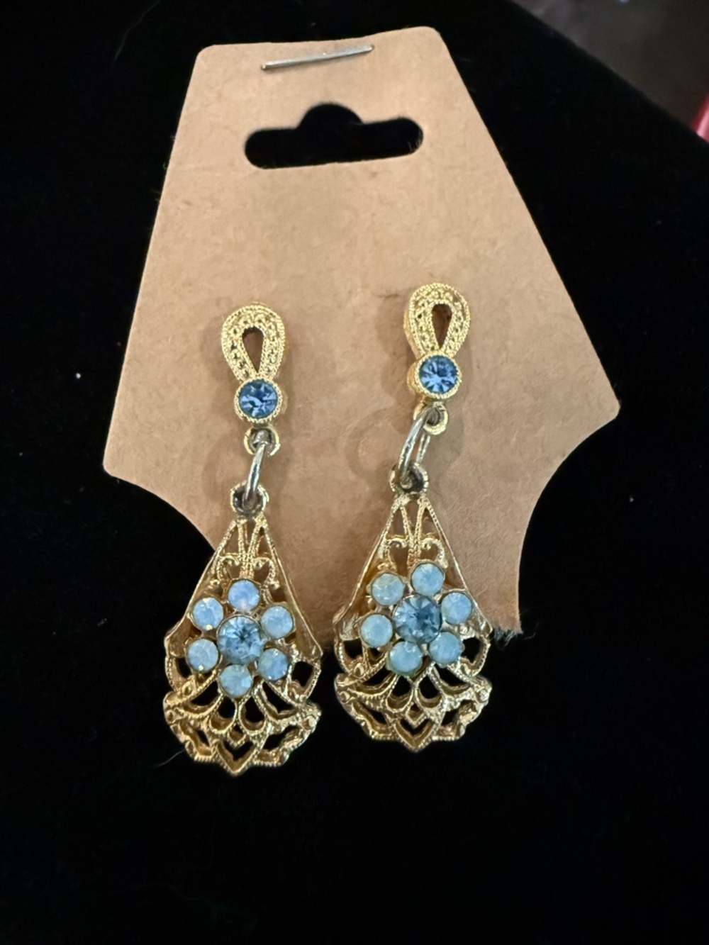Gold-Tone Drop Earrings with Light Blue Stones